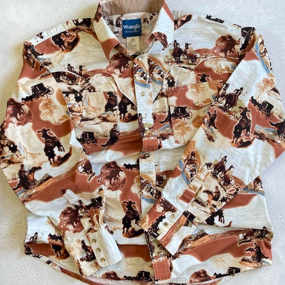 Wrangler Other - Vintage Men’s Wrangler Western Shirt Long Sleeve Pearl Snaps Cowboy Horse Print